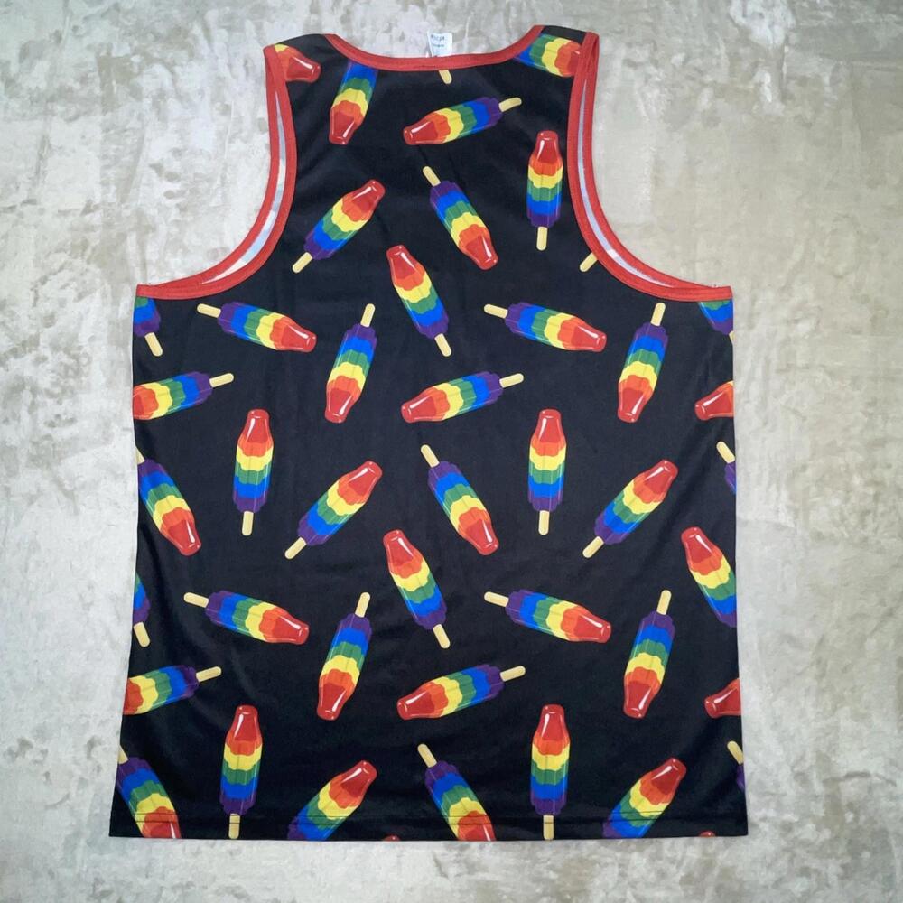 Uzzi Men’s Tank Top Rainbow Pride Flag Sleeveless Fun Top Ice Cream Pattern Sz M - Picture 8 of 9
